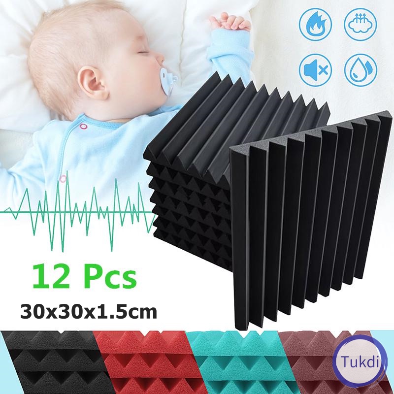 เเผ่นเก็บเสียง 12เเผ่น แผงโฟมอะคูสติก แผ่นกันเสียง มีให้เลือกหลายสี Acoustic Panels 30×30×1.5cm