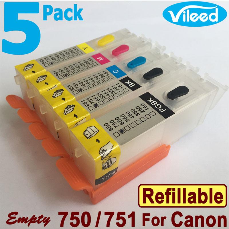 [สต็อกประเทศไทย] 5 Pack PGI-750XL 751XL Refillable Empty Print Cartridge Without Ink for Canon PIXMA