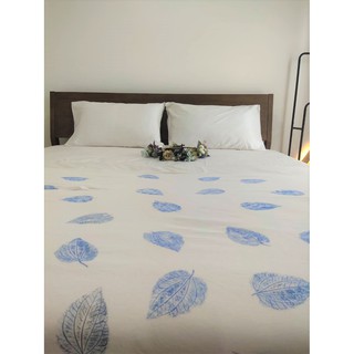 ผ้าห่ม ออแกนิคคอตตอน ขนาด กว้าง204cm X ยาว264cm  สีธรรมชาติ พิมพ์ลายใบไม้