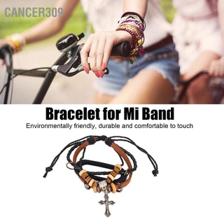 Cancer309 สายรัดข้อมือหนังแกะสลัก ประดับลูกปัด ปรับได้ สําหรับ Xiaomi Mi Band 5 6