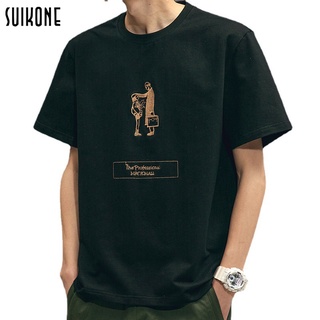 【NEW】Suikone ฤดูร้อนผู้ชายเสื้อยืดปักใหม่สไตล์ฮ่องกงย้อนยุคแฟชั่นลำลองครึ่งแขนวรรณกรรมสไตล์หลวมแขนสั้นด้านบน