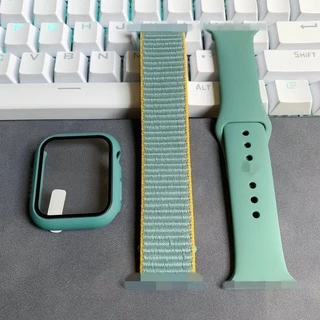 เคสกระจก 3 แพ็ค และสายนาฬิกาข้อมือไนล่อน ซิลิโคน สําหรับ Smart Watch Band 49/45/41/38/42 มม. 44 มม. 40 มม. Iwatch Series ultra 11 10 9 8 7 6 SE 5 4 3 2 1