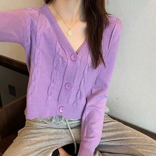 Cicishop(C448)เสื้อคาดิแกนแขนยาวสีมาชเมลโล่สีหวาน เนื้อผ้านุ่มแต่งลายนู้นกระดุมใหญ่