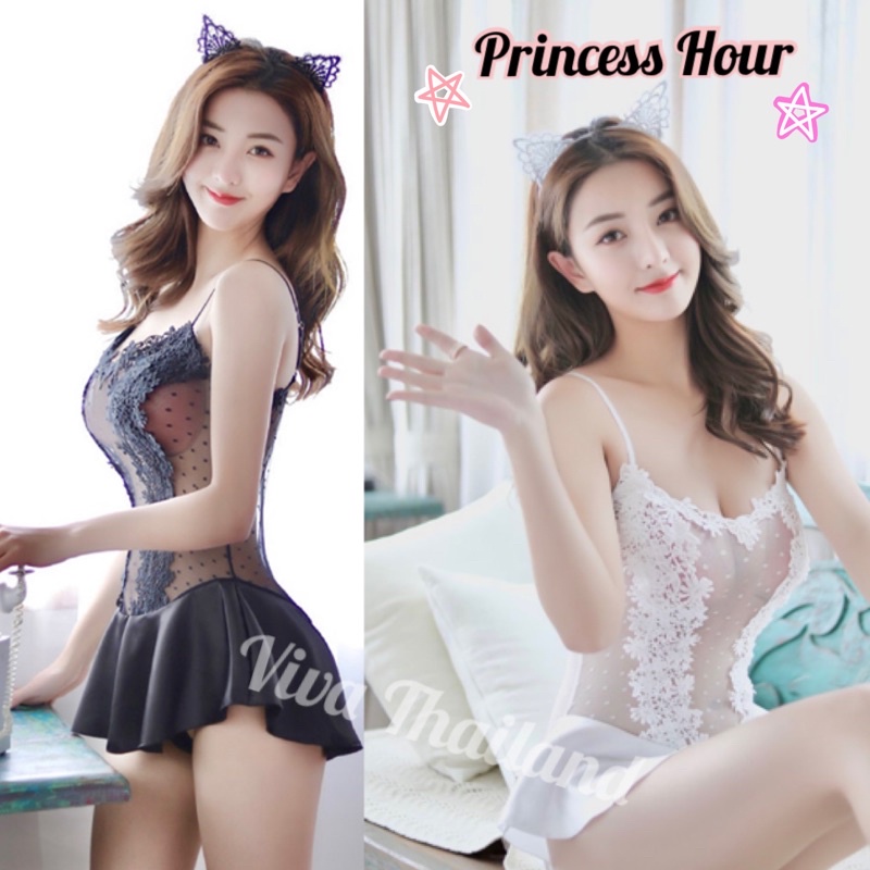 ชุดนอนไม่ได้นอน ชุดนอนเกาหลี Princess Hour Black&White ⚡️ชุดนอนเซ็กซี่ แค่แอบแบ๊ว ใครใส่ก็ดูทั้งสวยแ