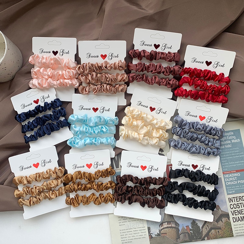 3 Pcs/set Elastic Hair Band Hair Tie Women's Hair Accessories Satin Hair Band Elastic Headband