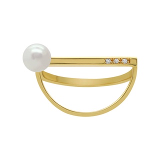 A.CEMI Half Circle Pearl RIng แหวนมุกแท้ แหวนเงินแท้ ชุบทอง 18K โรสโกลว์