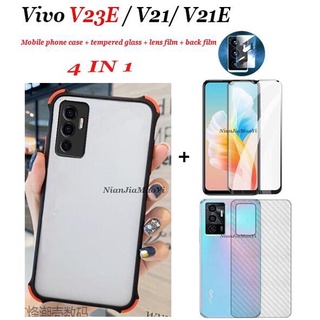 (4IN1) Vivo V23E V21V21e V20 V23 กล่องป้องกันเลนส์กล้อง เคสโทรศัพท์ แบบแข็ง กันกระแทก + ฟิล์มแข็ง + ฟิล์มด้านหลัง