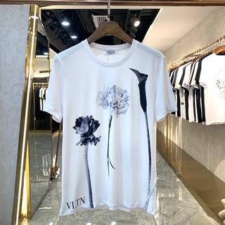 [100% Cotton] Valent1N0 2022 เสื้อยืดคอกลมแขนสั้นพิมพ์ลายตัวอักษรดอกไม้สําหรับผู้ชาย