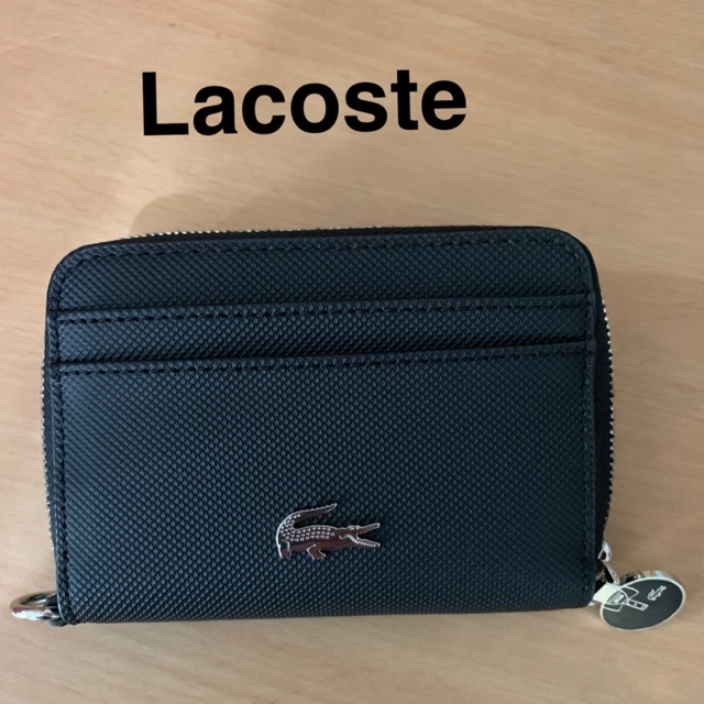 กระเป๋าใส่บัตร ธนบัตร เหรียญ Lacoste แท้ หนังสีดำ