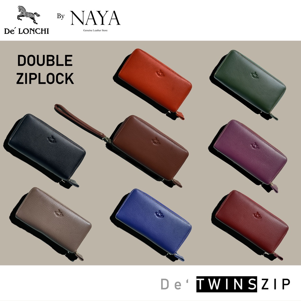 กระเป๋าสตางค์หนังวัวแท้ ซิบรอบคู่ รุ่น De'Twinszip lock Collection by NAYA หนังดรัมดราย หนังนุ่ม ทนทาน ซิบลื่นมาก