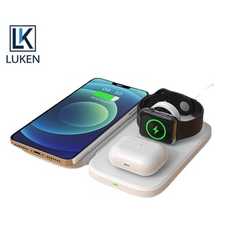 Luken 3 in 1 ที่ชาร์จไร้สาย แบบแม่เหล็ก ชาร์จเร็ว สําหรับ iP11 12 Pro Max 12 Mini App Watch 1 2 3 4 5 6 15W Samsung