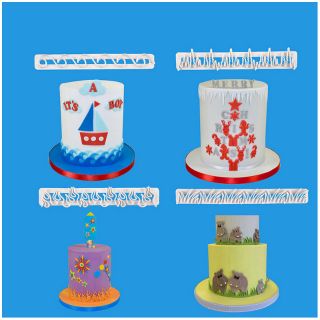 อบ DIY 4 ชิ้นองค์ประกอบแถบนูนใหม่สร้างสรรค์พลาสติกตัดแม่พิมพ์เค้ก