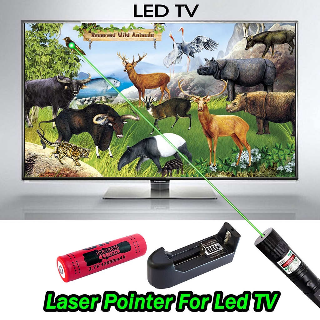 (Laser Pointer LED TV) เลเซอร์แรงสูง แสงเขียว ใช้ชี้จุดบนจอทีวีนำเสนอ มาพร้อมถ่านชาร์จ+เครื่องชาร์จ