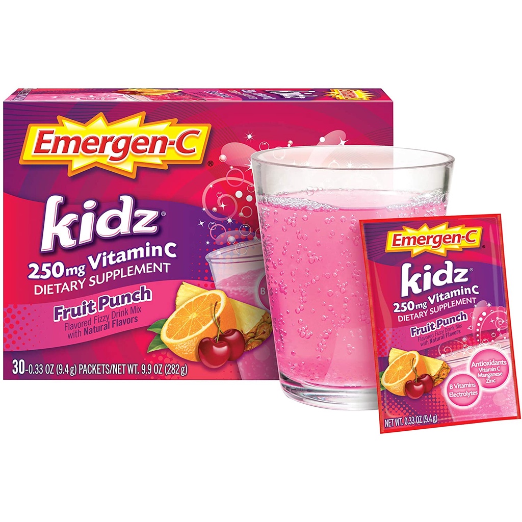 USA สำหรับเด็ก Kid วิตามินแบบผง วิตามินต้านอนุมูลอิสระ รสผลไม้ Emergen-C 250mg วิตามินซี เสริมภูมิคุ