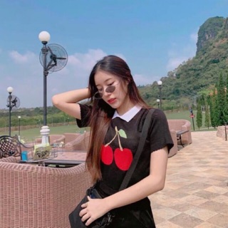 เสื้อไหมพรมแขนสั้นคอปกลายCherry🍒