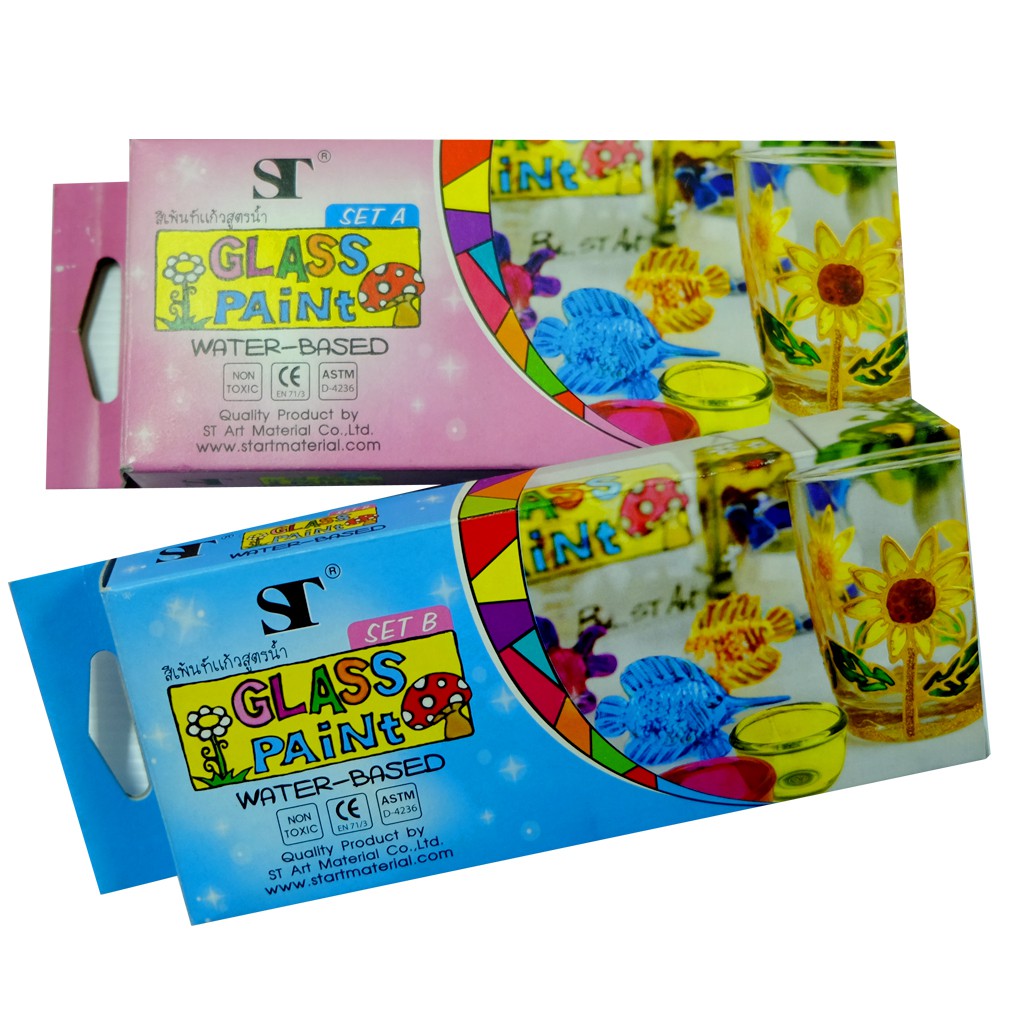 สีเพ้นท์แก้ว สูตรน้ำ/สูตรน้ำมัน ชุด 6 สี ตรา ST