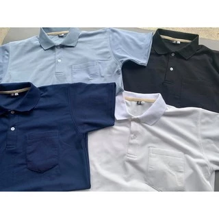 เสื้อโปโล [มีกระเป๋า] สีพื้น ทรงตรง ใส่ได้ทั้ง ช ญ