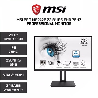 MONITOR (จอมอนิเตอร์) MSI PRO MP242P 23.8" IPS 75Hz รับประกัน 3 - Y