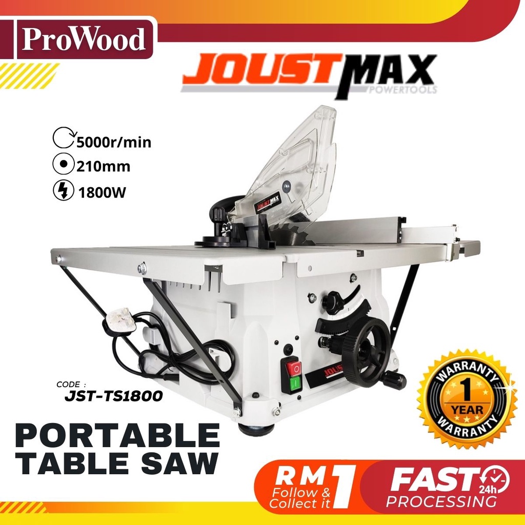 Joustmax JST-TS1800 1800W Joustmax Table Saw เครื่องเลื่อยไม้แบบพกพา 210 มม.ใบเลื่อย