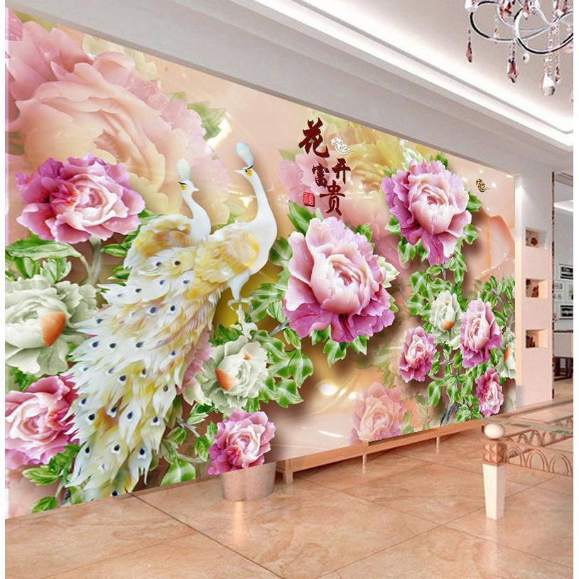 QIANZEHUI,DIY Embroidery,Round Diamond Peacock peony large Full 5D Diamond painting cross stitch,needlework