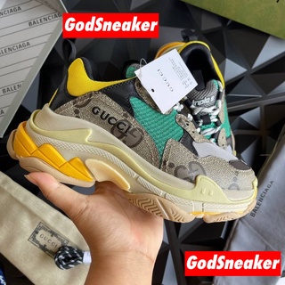 [ พร้อมส่ง ] Gu*ci x B*lenci*ga Triple S " Beige Green Yellow " Size 36 - 45 [ ORI ]