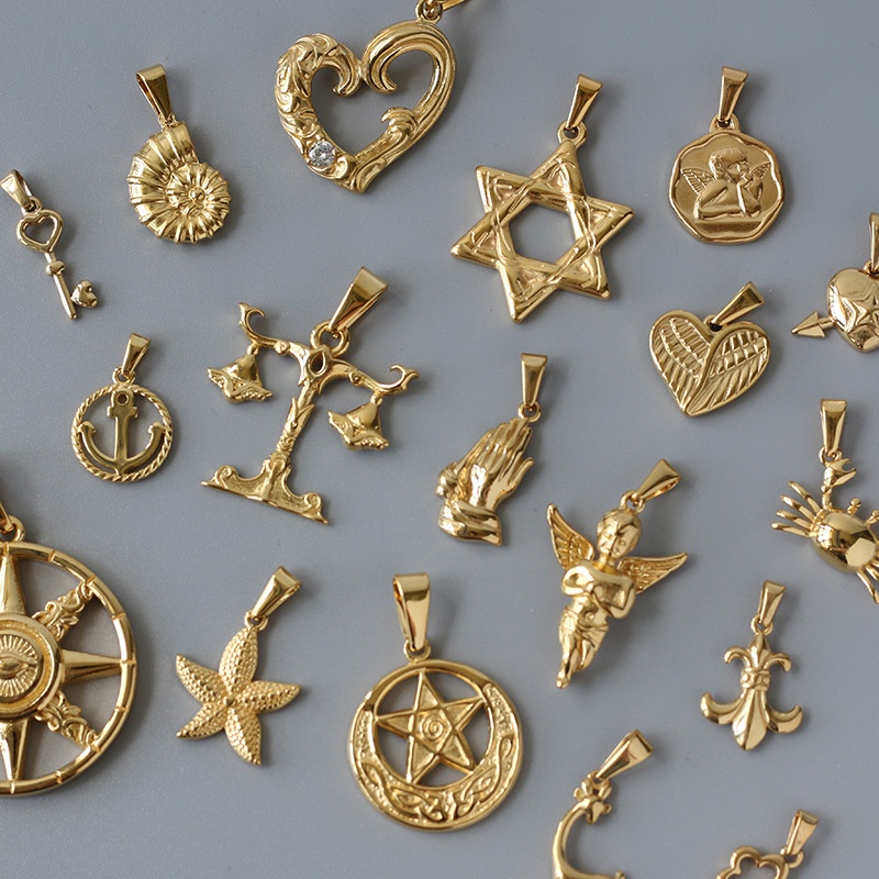 Conch Octopus Angel Libra จี้เดี่ยวเหล็กไทเทเนียมสแตนเลส Gold-Plated 18k สเตอริโอ