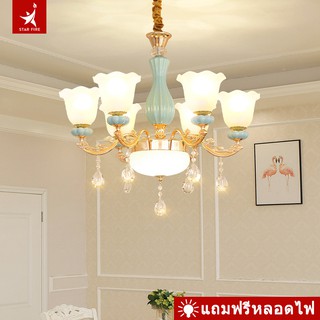 Ceiling Lights โคมระย้า Citrine โคมไฟคริสตัล โคมไฟห้องนั่งเล่น สไตล์ยุโรป โคมไฟเพดานร้านอาหาร