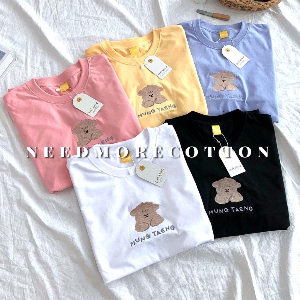พร้อมส่ง เสื้อยืด Oversize ผ้าคอตตอน ปักลายน้อนหมา อก 44" ยาว 27" เสื้อยืดโอเวอร์ไซส์ สไตล์เกาหลี