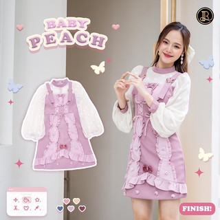 BLT BRAND การันตีเสื้อผ้าแบรนด์แท้ มินิเดรส เอี๊ยมแขนยาวสีชมพู BABY PEACH