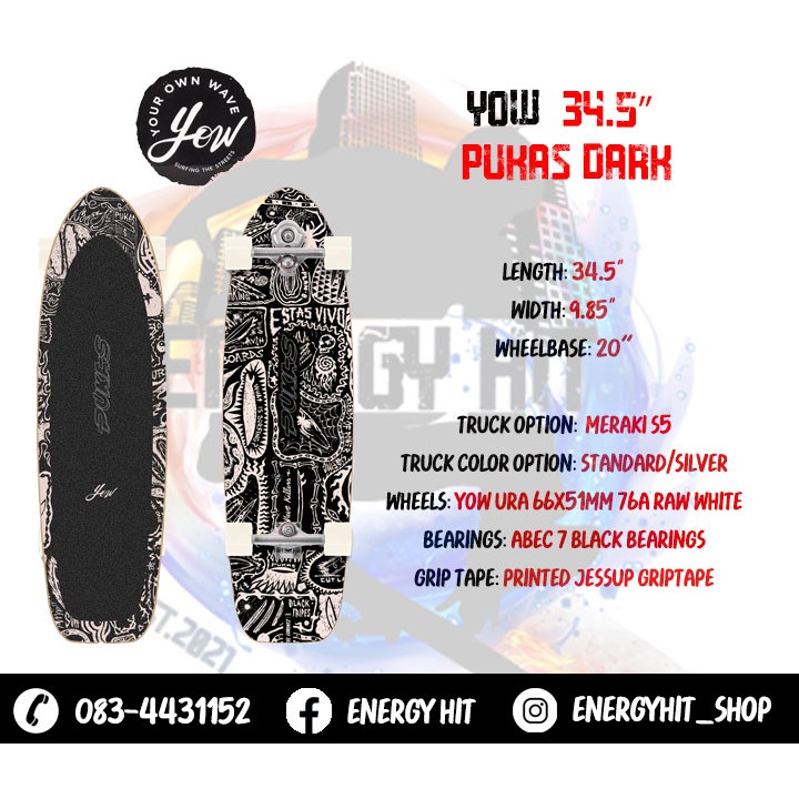 🔥 พร้อมส่ง 🔥 Surfskate | 🔱 34.5" Yow Pukas Dark | Meraki S5