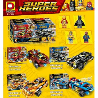 🚚🆓ส่งฟรีEMSไม่ต้องใช้โค้ด DLP 904 รถซูเปอร์ฮีโร่ 4 คัน SUPER HEROES (เลโก้จีน ไอรอนแมน แบทแมน ธานอส สไปเดอร์แมน)