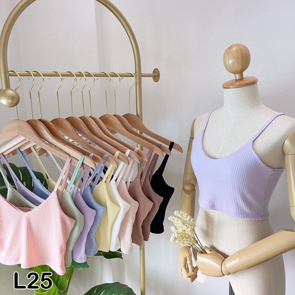 เสื้อครอปสายเดี่ยว ผ้าร่องใหญ่ สายฝอ โทนสีน่ารักมาก