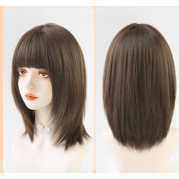 วิกผมงานดี  วิกผมผู้หญิง ฟรีตาข่ายคลุมผม Wig วิกผมแบบสวมครอบ ผมยาวมีหน้าม้า แฮร์พีช วิกผมยาวผู้หญิง001