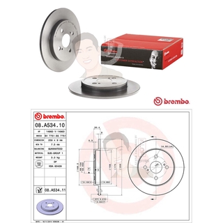 08 A534 11 จานเบรค ล้อ R (ยี่ห้อ BREMBO) รุ่น UV TOYOTA Vios Yaris S (NCP90/93), (NCP 150) ปี 2007-2013