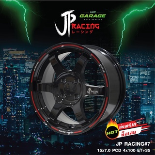 (ส่งฟรี) ล้อแม็ก Racing#7 แม็กขอบ15x7.0 " 4 รู 100 ET+35 สีดำขอบแดง (2 วง,4 วง)