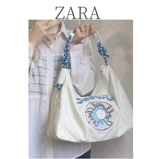 Zara Class Bag LAXMI กระเป๋าสะพายไหล่ ผ้าแคนวาส ปักลาย ความจุขนาดใหญ่ สไตล์ญี่ปุ่น