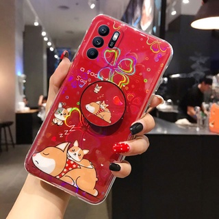 เคสโทรศัพท์ ออปโป้ OPPO Reno6 Z 5G ซากุระแวววาวและลายการ์ตูนหมีวินนี่น่ารัก POP Holder เคส OPPO Reno 6 Z  Reno6z 5G Phone Case