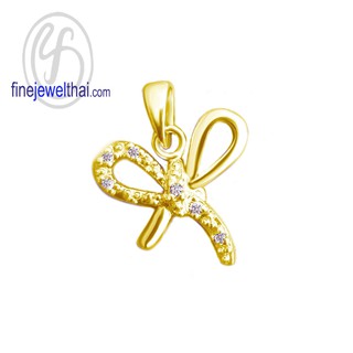 Finejewelthai-จี้-จี้เพชร-จี้โบว์-จี้เงินแท้-Ribbon-Diamond-CZ-Silver-Pendant-P1164cz00 (สามารถเลือกสีตัวเรือนได้)