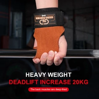 ถุงมือฟิตเนส STRAPS Leather Grip pads & Strap SKDK หนังกลับ สแต๊ป หนังวัว หนังแท้ รัดข้อมือ ถุงมือ เซพข้อ（1คู่）