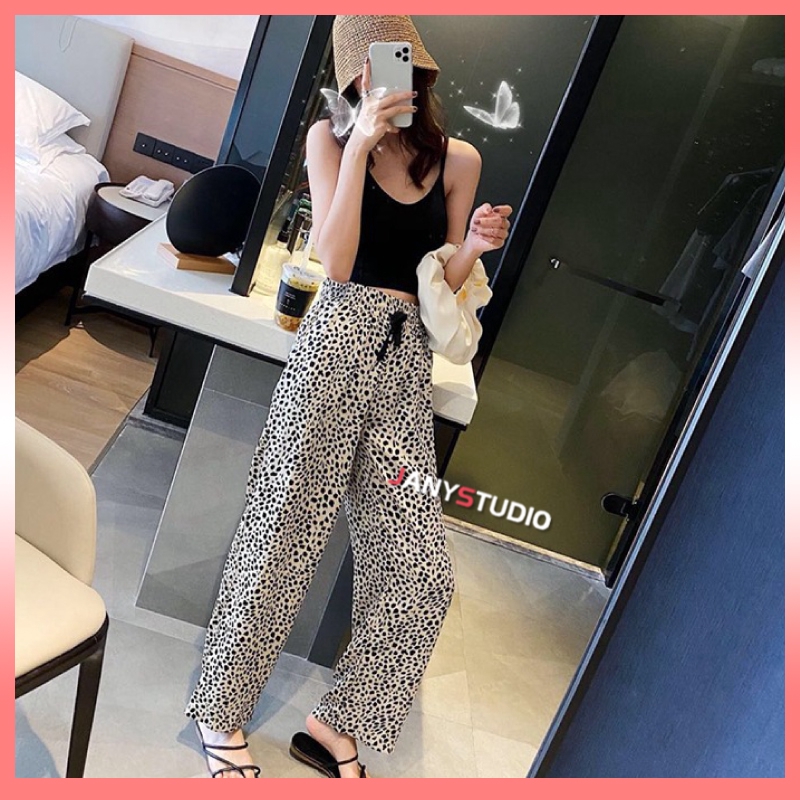 ราคาถูก กางเกงขายาว รุ่นny003 กางเกงผ้าฝ้ายลายจุด เอวยืดผูกเชือกเอว ทรงหลวมใส่สบาย
