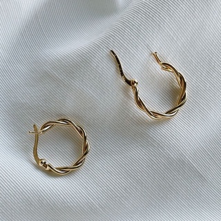 Twisted Hoops, 18K Gold Plated Sterling Silver Earrings E0054 | เงินแท้ 925 ชุบทองเเท้ 18 กะรัต
