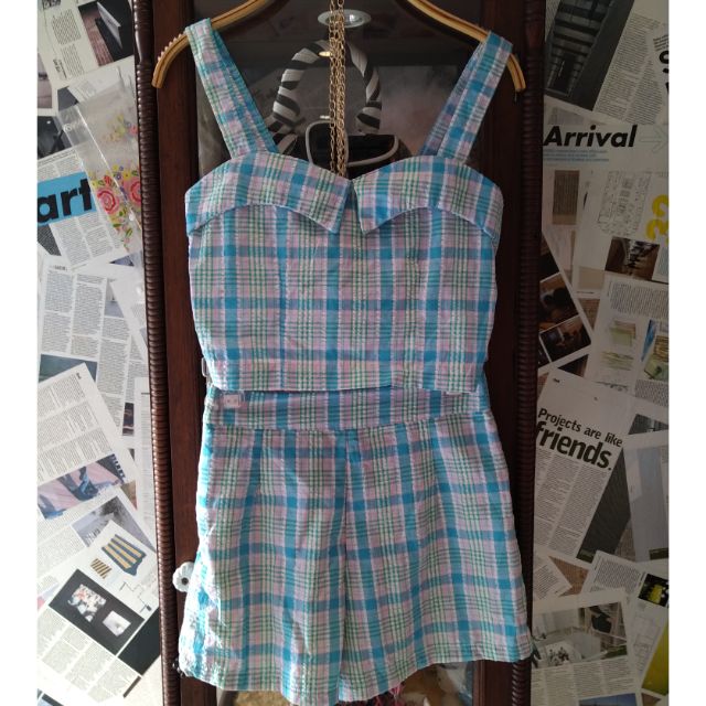 🔥saleชุดเซ็ท ลายสก็อต 2ชิ้น สีหวาน