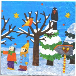 Pladao Napkin ภาพ การ์ตูน Winter Season กระดาษ แนพกิ้น สำหรับงานศิลปะ เดคูพาจ decoupage ขนาด L 33x33