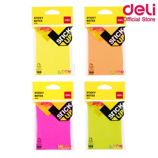 กระดาษโน๊ตมีกาวในตัวสีนีออน 3x4 นิ้ว  100แผ่น/ก้อน Deli A02402 Sticky Notes Neon