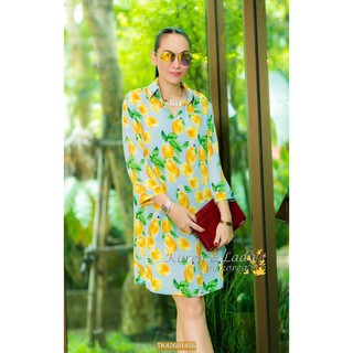 Granddesignplus TK1456**สีพื้นฟ้า**รอบอก44" D&amp;G chiffon shirt Japanese Over Size lemon