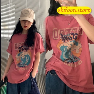 AKIFOON🌷พร้อมส่ง🌷2323&amp;เสื้อยืดแขนสั้นคอกลมสีขาว ทรงหลวม ไซส์ใหญ่ลายการ์ตูน เสื้อแขนสั้นเว้าอก ผ้ายืดนิ่ม เสื้อคู่ วินเทจ