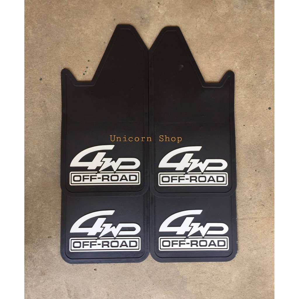ยางบังโคลนรถยนต์สกรีนตัวนูน 4WD OFF-ROAD สีขาวติดตั้งได้ทุกรุ่น ขนาด กว้าง 28 cm ยาว 54 cm หนา 4 mm