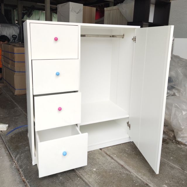 🔥ราคาถูก🔥Hawa 90 Furniture ตู้เสื้อผ้า รุ่นทูอินวัน(2in1) มีลิ้นชักเก็บของ 1บาน 4ลิ้นชัก เมลามีนขาว