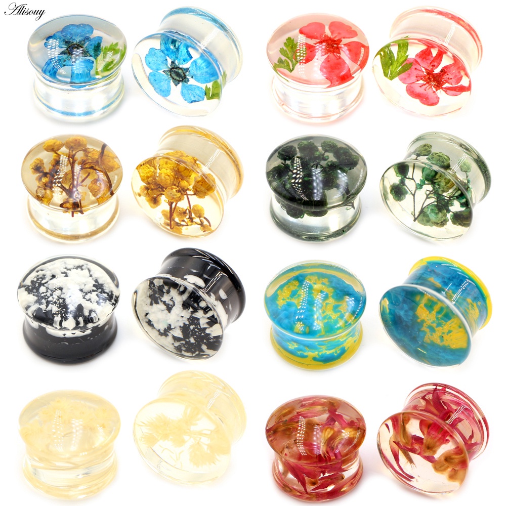 Alisouy 2 ชิ้นอะคริลิคใสดอกไม้ Leaf Dandelion Snowflake Ear Gauges อุโมงค์ปลั๊ก Stretcher Expander เจาะเครื่องประดับ