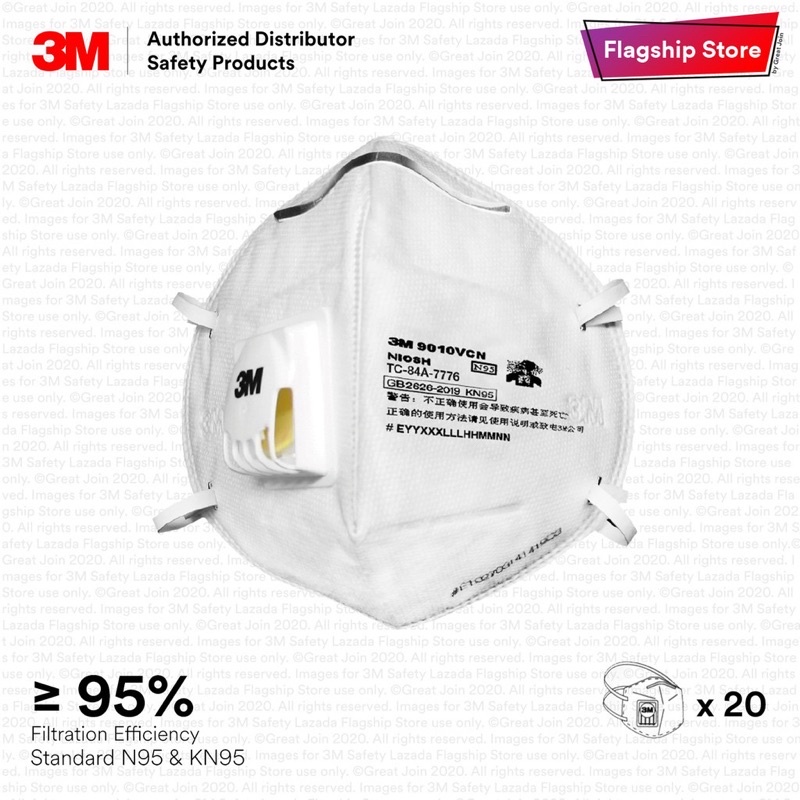 3M 9010VCN N95 &amp; KN95 Particulate Disposable Respirator with Cool Flow Valve/ Dust &amp; Haze Mask/ PM 2.5/ DR_ PSD_